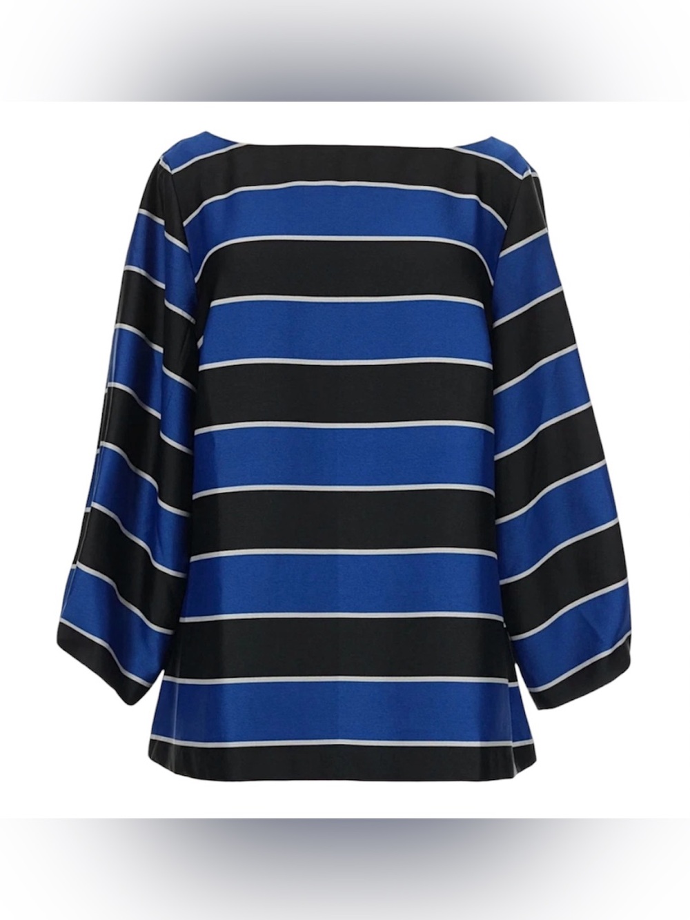 Banana Republic striped boatneck blouse featuring alternating blue, black, and t